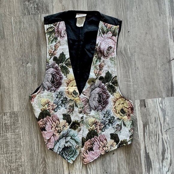 Vintage Huntington Ridge Classic 1990s Floral Tapestry Tie Back Vest Cottagecore - Picture 10 of 13